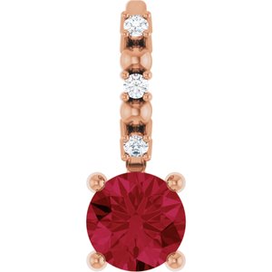 14K Rose Imitation Ruby & .01 CTW Natural Diamond Charm/Pendant Siddiqui Jewelers