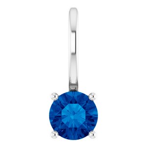 14K White Imitation Blue Sapphire Solitaire Charm/Pendant Siddiqui Jewelers