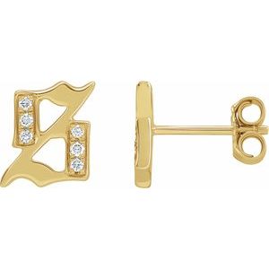 14K Yellow .03 CTW Natural Diamond Gothic Initial S Earring Siddiqui Jewelers