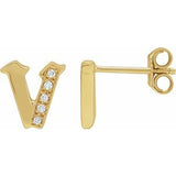 14K Yellow .025 CTW Natural Diamond Gothic Initial V Earring Siddiqui Jewelers