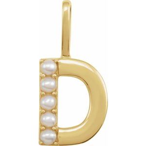 14K Yellow Cultured White Freshwater Pearl Initial D Charm/Pendant Siddiqui Jewelers