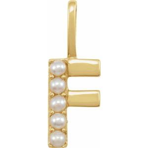 14K Yellow Cultured White Freshwater Pearl Initial F Charm/Pendant Siddiqui Jewelers