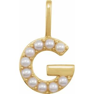 14K Yellow Cultured White Freshwater Pearl Initial G Charm/Pendant Siddiqui Jewelers