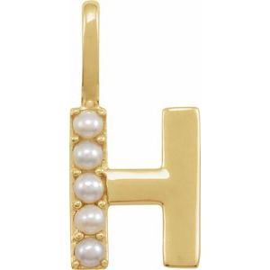14K Yellow Cultured White Freshwater Pearl Initial H Charm/Pendant Siddiqui Jewelers