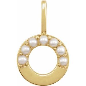 14K Yellow Cultured White Freshwater Pearl Initial O Charm/Pendant Siddiqui Jewelers