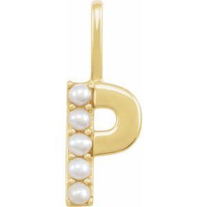 14K Yellow Cultured White Freshwater Pearl Initial P Charm/Pendant Siddiqui Jewelers