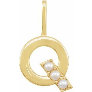 14K Yellow Cultured White Freshwater Pearl Initial Q Charm/Pendant Siddiqui Jewelers