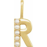 14K Yellow Cultured White Freshwater Pearl Initial R Charm/Pendant Siddiqui Jewelers