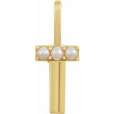 14K Yellow Cultured White Freshwater Pearl Initial T Charm/Pendant Siddiqui Jewelers