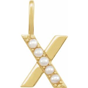 14K Yellow Cultured White Freshwater Pearl Initial X Charm/Pendant Siddiqui Jewelers