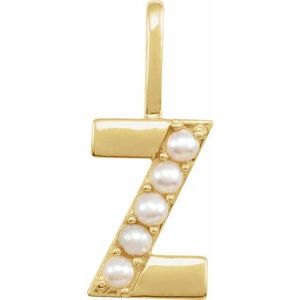 14K Yellow Cultured White Freshwater Pearl Initial Z Charm/Pendant Siddiqui Jewelers