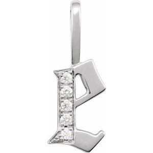 14K White .05 CTW Natural Diamond Gothic Initial E Charm/Pendant Siddiqui Jewelers