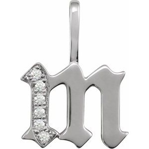14K White .06 CTW Natural Diamond Gothic Initial M Charm/Pendant Siddiqui Jewelers
