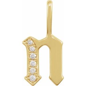 14K Yellow .06 CTW Natural Diamond Gothic Initial N Charm/Pendant Siddiqui Jewelers