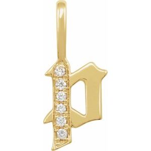 14K Yellow .05 CTW Natural Diamond Gothic Initial P Charm/Pendant Siddiqui Jewelers