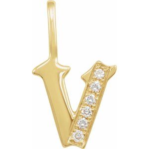 14K Yellow .06 CTW Natural Diamond Gothic Initial V Charm/Pendant Siddiqui Jewelers
