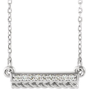 14K White .08 CTW Diamond Rope Bar 16-18" Necklace - Siddiqui Jewelers