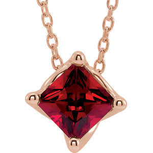 14K Rose Chatham® Created Ruby Solitaire 16-18" Necklace - Siddiqui Jewelers