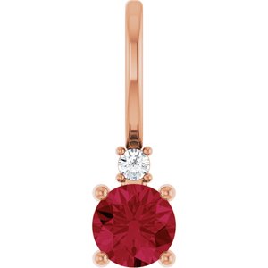 14K Rose Natural Ruby & .015 CT Natural Diamond Charm/Pendant Siddiqui Jewelers