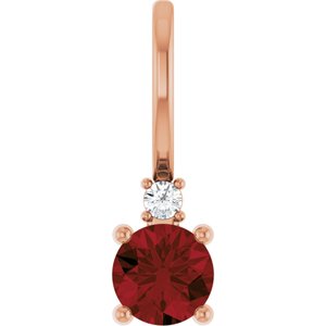 14K Rose Natural Mozambique Garnet & .015 CT Natural Diamond Charm/Pendant Siddiqui Jewelers