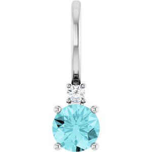 14K White Natural Blue Zircon & .015 CT Natural Diamond Charm/Pendant Siddiqui Jewelers