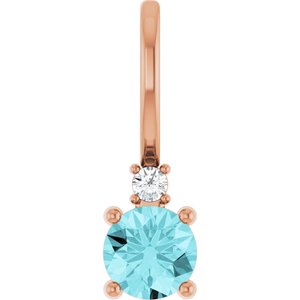 14K Rose Natural Blue Zircon & .015 CT Natural Diamond Charm/Pendant Siddiqui Jewelers
