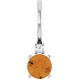 Sterling Silver Natural Citrine & .015 CT Natural Diamond Charm/Pendant Siddiqui Jewelers