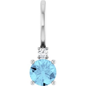 14K White Natural Aquamarine & .015 CT Natural Diamond Charm/Pendant Siddiqui Jewelers