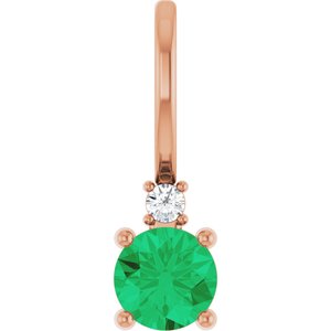 14K Rose Natural Emerald & .015 CT Natural Diamond Charm/Pendant Siddiqui Jewelers