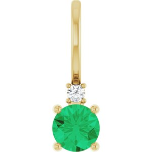 14K Yellow Lab-Grown Emerald & .015 CT Natural Diamond Charm/Pendant Siddiqui Jewelers