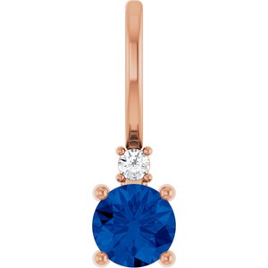 14K Rose Lab-Grown Blue Sapphire & .015 CT Natural Diamond Charm/Pendant Siddiqui Jewelers