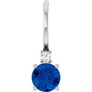 14K White Natural Blue Sapphire & .015 CT Natural Diamond Charm/Pendant Siddiqui Jewelers