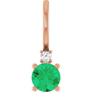 14K Rose Lab-Grown Emerald & .015 CT Natural Diamond Charm/Pendant Siddiqui Jewelers