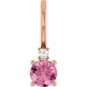 14K Rose Natural Pink Tourmaline & .015 CT Natural Diamond Charm/Pendant Siddiqui Jewelers