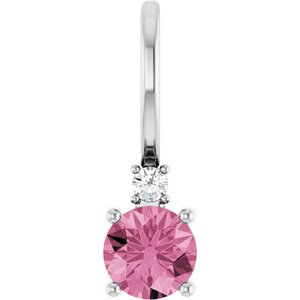 14K White Natural Pink Tourmaline & .015 CT Natural Diamond Charm/Pendant Siddiqui Jewelers