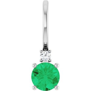 Platinum Natural Emerald & .015 CT Natural Diamond Charm/Pendant Siddiqui Jewelers