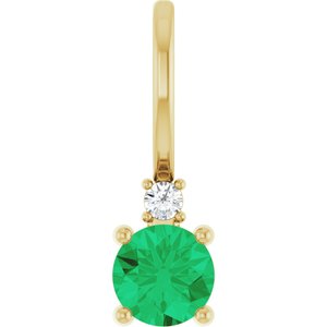 14K Yellow Natural Emerald & .015 CT Natural Diamond Charm/Pendant Siddiqui Jewelers