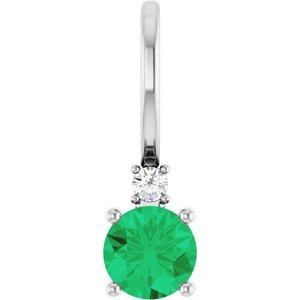 14K White Natural Emerald & .015 CT Natural Diamond Charm/Pendant Siddiqui Jewelers
