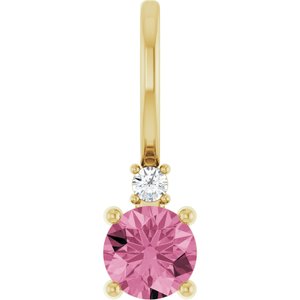14K Yellow Natural Pink Tourmaline & .015 CT Natural Diamond Charm/Pendant Siddiqui Jewelers