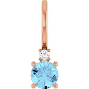 14K Rose Natural Aquamarine & .015 CT Natural Diamond Charm/Pendant Siddiqui Jewelers