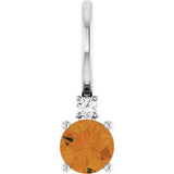 14K White Natural Citrine & .015 CT Natural Diamond Charm/Pendant Siddiqui Jewelers