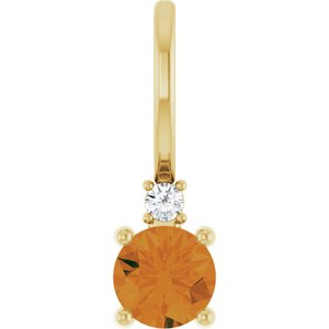 14K Yellow Natural Citrine & .015 CT Natural Diamond Charm/Pendant Siddiqui Jewelers