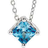 14K White Aquamarine Solitaire 16-18" Necklace - Siddiqui Jewelers