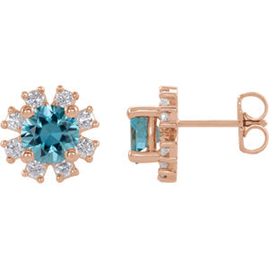 14K Rose Blue Zircon & 1/2 CTW Diamond Earrings - Siddiqui Jewelers