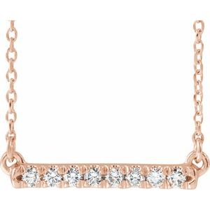 14K Rose 1/8 CTW Natural Diamond French-Set Bar 16" Necklace Siddiqui Jewelers