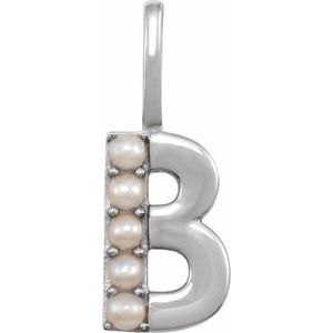 14K White Cultured White Freshwater Pearl Initial B Charm/Pendant Siddiqui Jewelers
