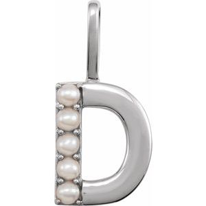 14K White Cultured White Freshwater Pearl Initial D Charm/Pendant Siddiqui Jewelers