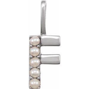 14K White Cultured White Freshwater Pearl Initial F Charm/Pendant Siddiqui Jewelers