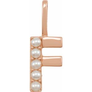 14K Rose Cultured White Freshwater Pearl Initial F Charm/Pendant Siddiqui Jewelers