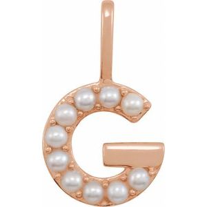 14K Rose Cultured White Freshwater Pearl Initial G Charm/Pendant Siddiqui Jewelers